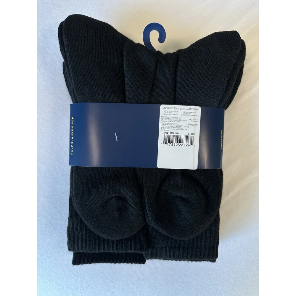 Polo Ralph Lauren Men's - 6 Pair Crew Socks Classic Sport‎ Cushioned Size 6-12.5
